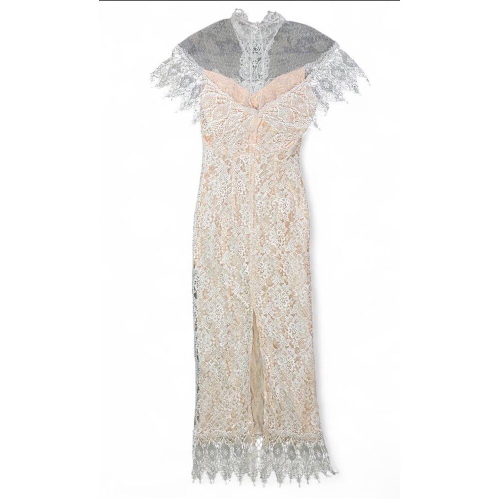 Vintage Loralie 1980s Ivory Floor Length Lace Formal Prairie Dress Medium USA - Picture 5 of 8
